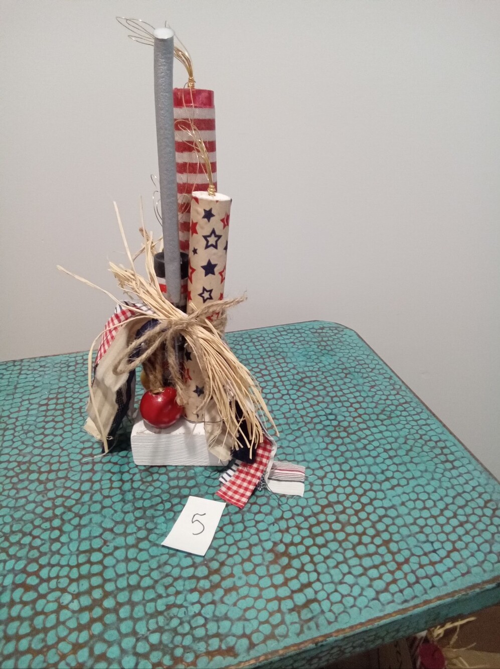 Patriotic Handmade Firecracker Decor - Red, White & Blue Shelf Sitter Americana